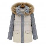 Two Tone Fur Hooded Cotton Padded Coat